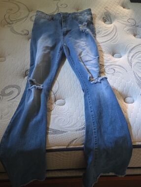 Women’s Distressed Blue Flared Jeans